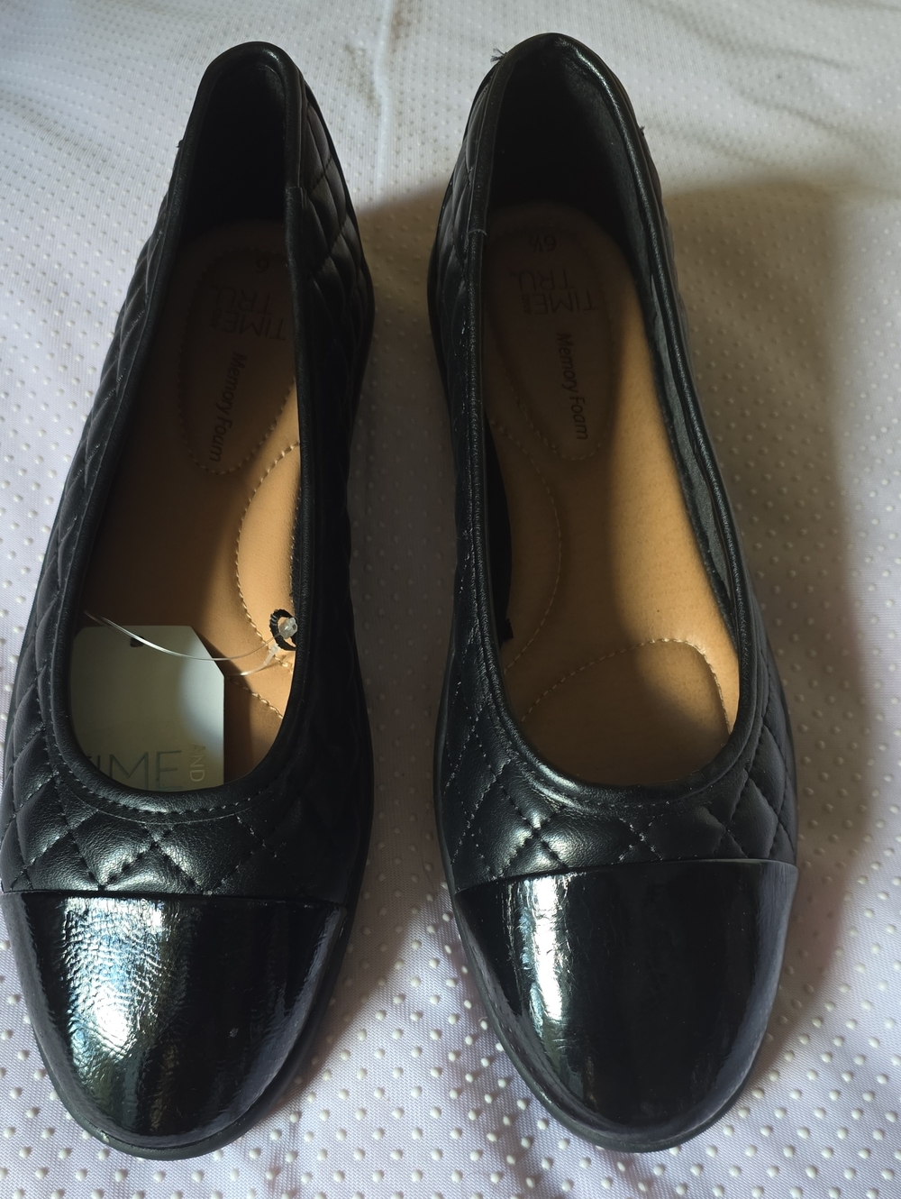 Time and Tru Black Quilted Ballet Flats with Patent Cap